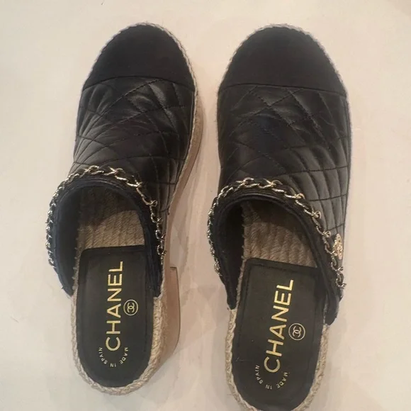 Chanel Black Quilted Mules with Chain Detail - Picture 2 of 10